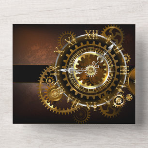 Steampunk clock with antique gears all in one invitation