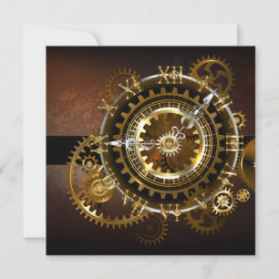 Steampunk clock with antique gears announcement