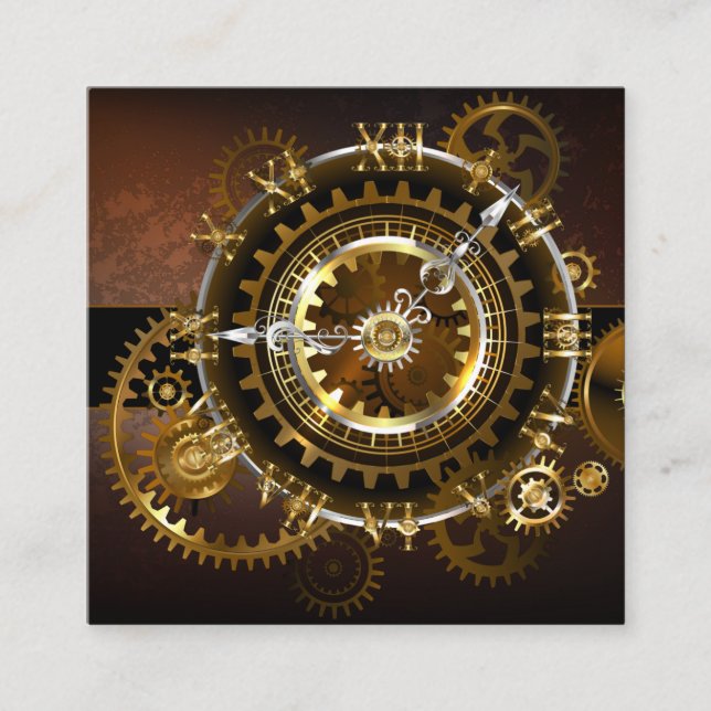 Steampunk clock with antique gears appointment card (Front)