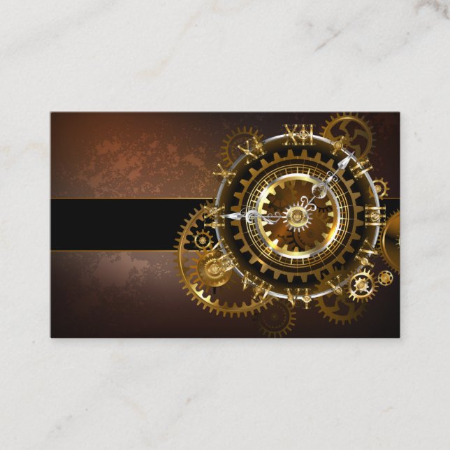 Steampunk clock with antique gears appointment card (Front)