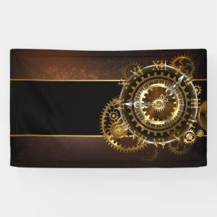 Steampunk clock with antique gears banner