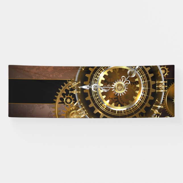 Steampunk clock with antique gears banner (Horizontal)