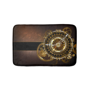 Steampunk clock with antique gears bath mat