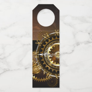 Steampunk clock with antique gears bottle tag