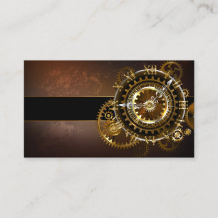 Steampunk clock with antique gears business card