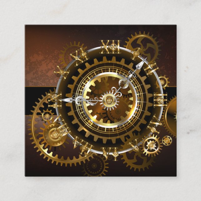 Steampunk clock with antique gears calling card (Front)