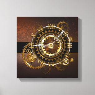 Steampunk clock with antique gears canvas print