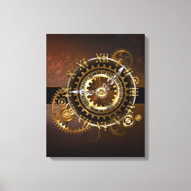 Steampunk clock with antique gears canvas print (Front)