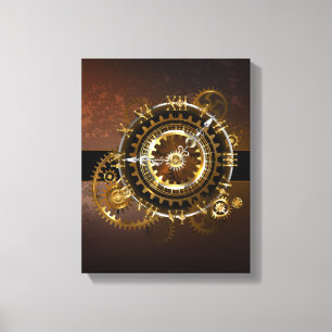 Steampunk clock with antique gears canvas print