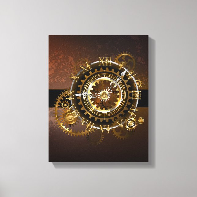 Steampunk clock with antique gears canvas print (Front)