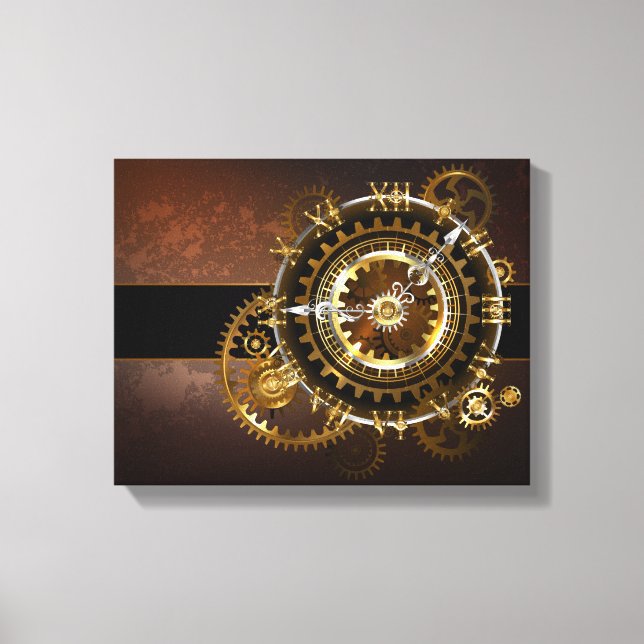 Steampunk clock with antique gears canvas print (Front)