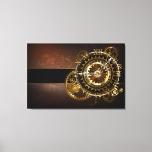 Steampunk clock with antique gears canvas print
