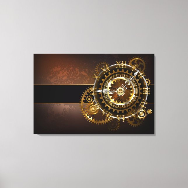Steampunk clock with antique gears canvas print (Front)