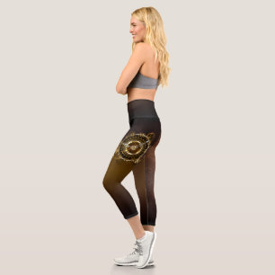 Steampunk clock with antique gears capri leggings