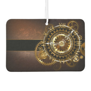 Steampunk clock with antique gears car air freshener