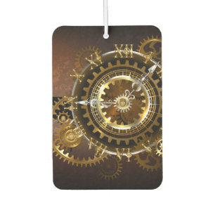 Steampunk clock with antique gears car air freshener
