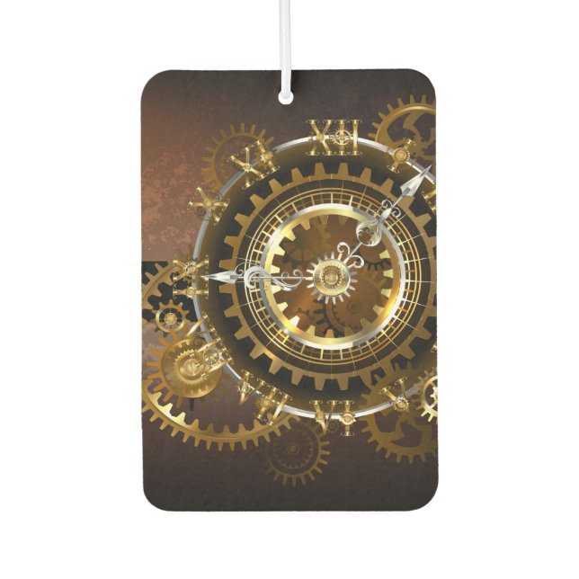 Steampunk clock with antique gears car air freshener (Front)