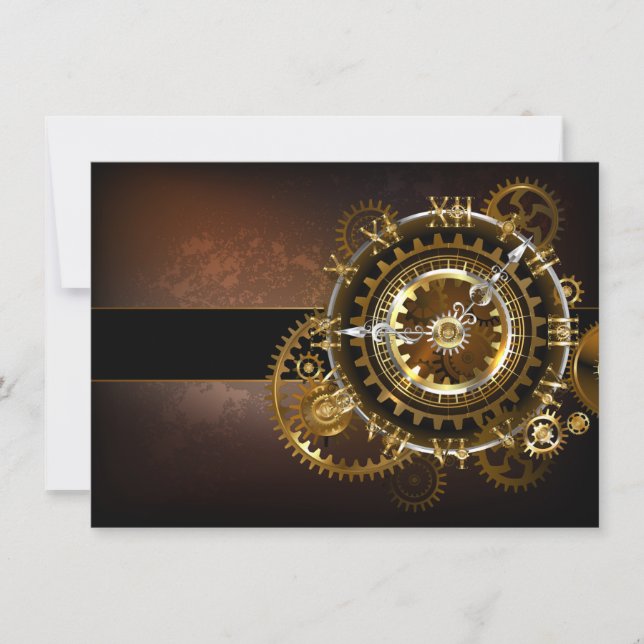 Steampunk clock with antique gears card (Front)