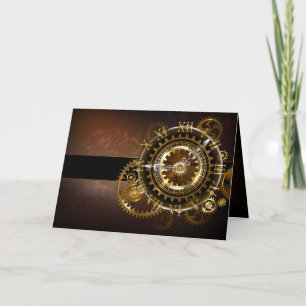 Steampunk clock with antique gears card