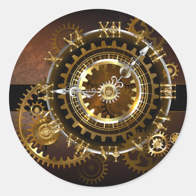 Steampunk clock with antique gears classic round sticker (Front)