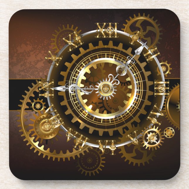 Steampunk clock with antique gears coaster (Front)