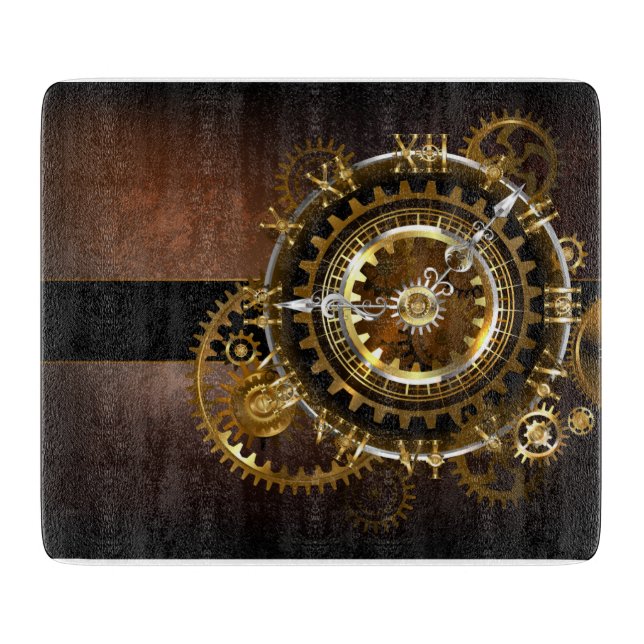 Steampunk clock with antique gears cutting board (Front)