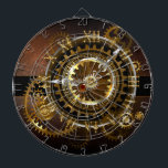 Steampunk clock with antique gears dartboard<br><div class="desc">Antique,  fantastic watches with gold and brass gears on a brown,  rusty background. Steampunk style.</div>