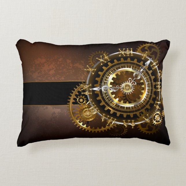 Steampunk clock with antique gears decorative cushion (Front)
