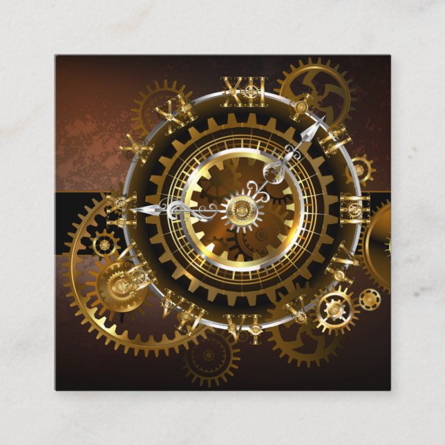 Steampunk clock with antique gears discount card (Front)