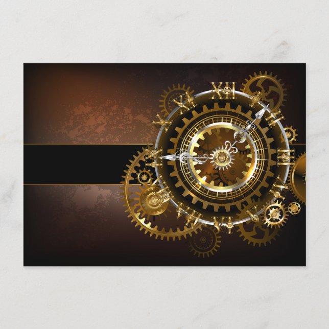 Steampunk clock with antique gears enclosure card (Front)