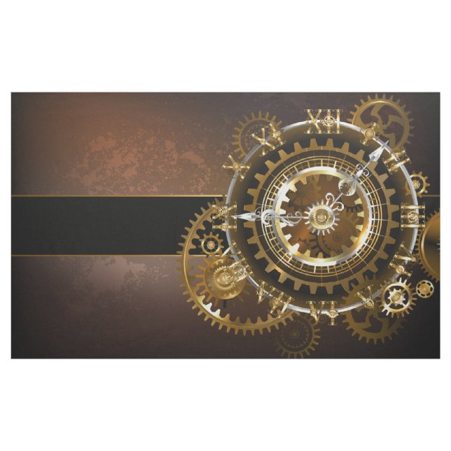 Steampunk clock with antique gears fabric (Yard)