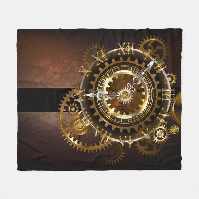Steampunk clock with antique gears fleece blanket (Front (Horizontal))