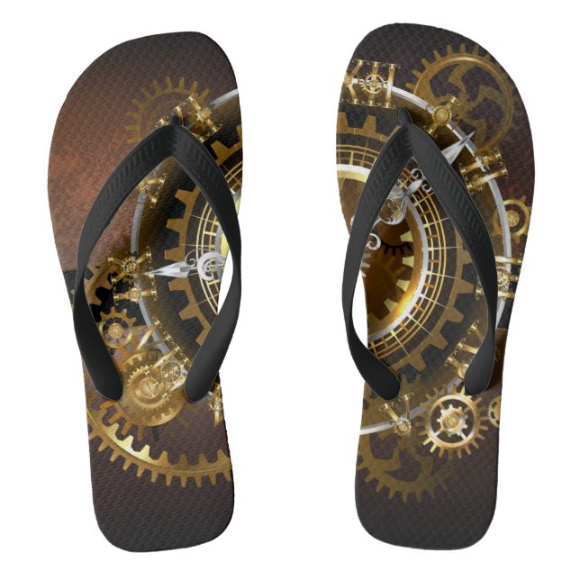 Steampunk clock with antique gears flip flops (Footbed)