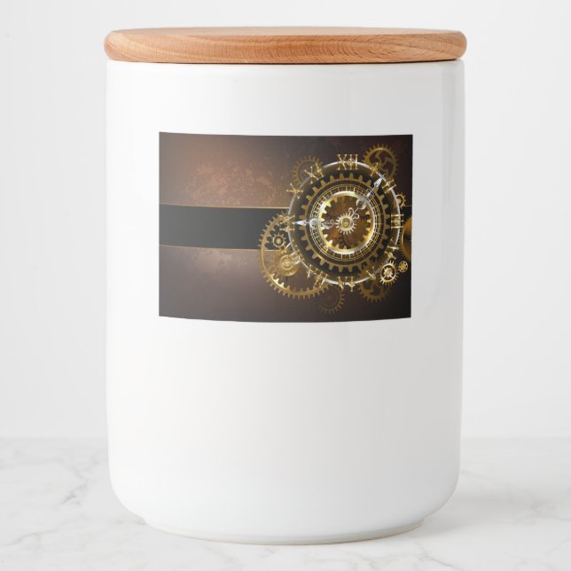 Steampunk clock with antique gears food label (Front)