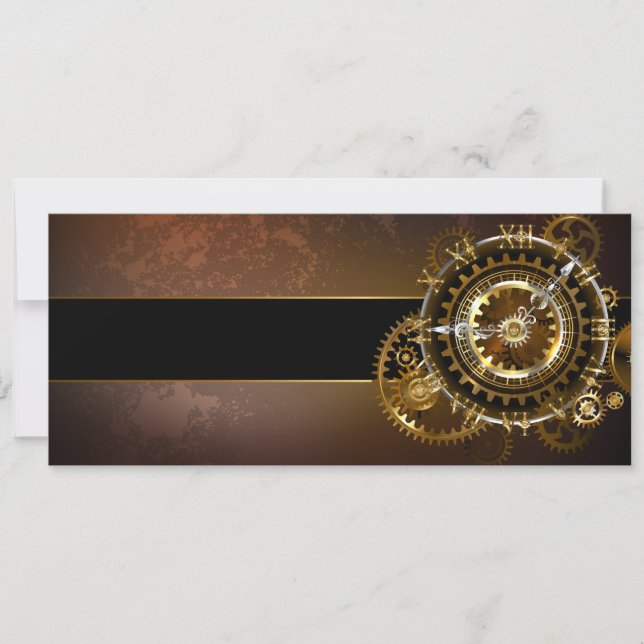 Steampunk clock with antique gears holiday card (Front)