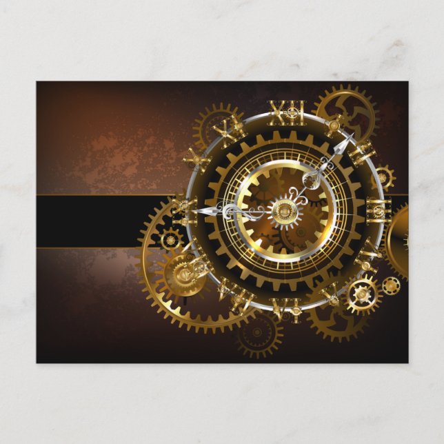 Steampunk clock with antique gears holiday postcard (Front)