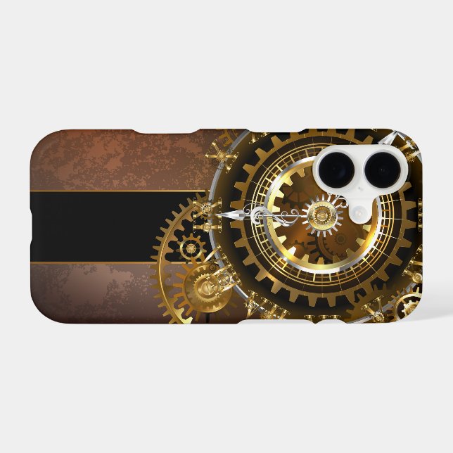 Steampunk clock with antique gears iPhone case (Back Horizontal)