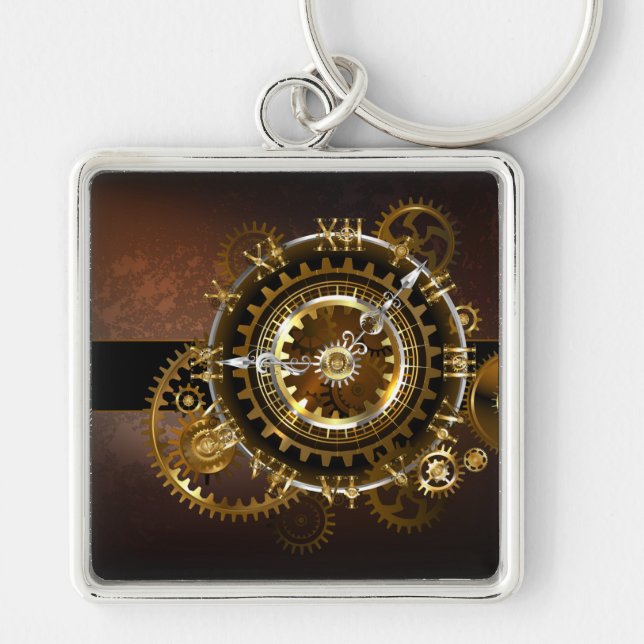 Steampunk clock with antique gears key ring (Front)