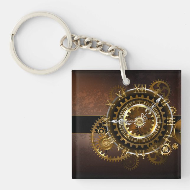Steampunk clock with antique gears key ring (Front)