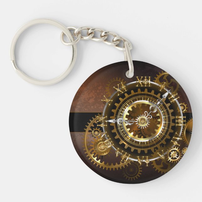 Steampunk clock with antique gears key ring (Front)