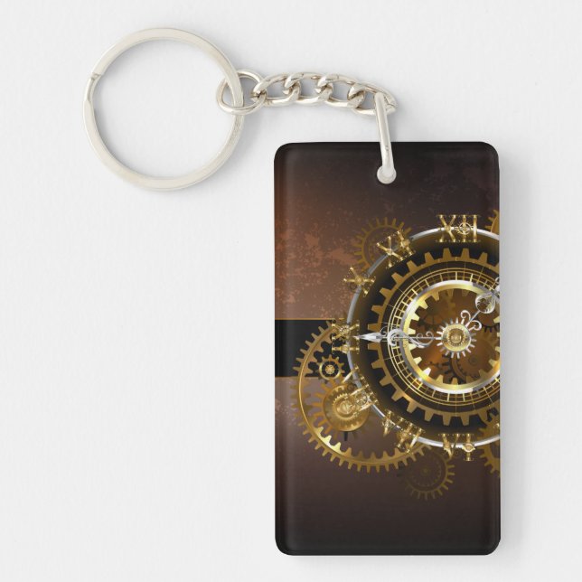 Steampunk clock with antique gears key ring (Front)