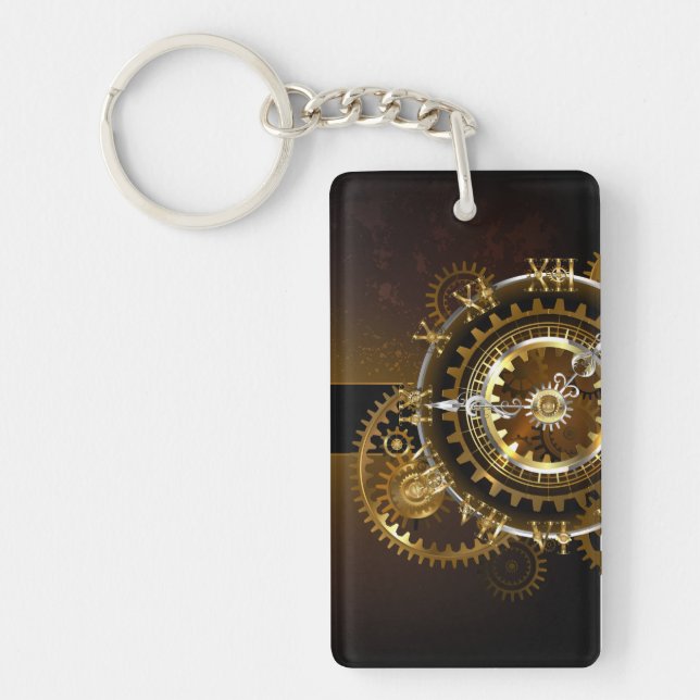 Steampunk clock with antique gears key ring (Front)