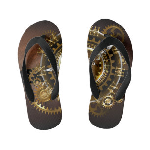 Steampunk clock with antique gears kid's flip flops