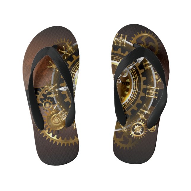 Steampunk clock with antique gears kid's flip flops (Footbed)