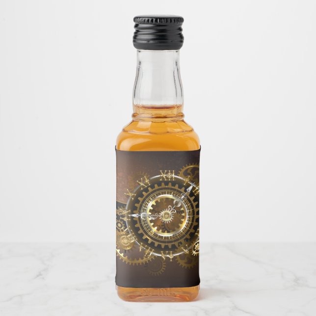 Steampunk clock with antique gears liquor bottle label (Front)