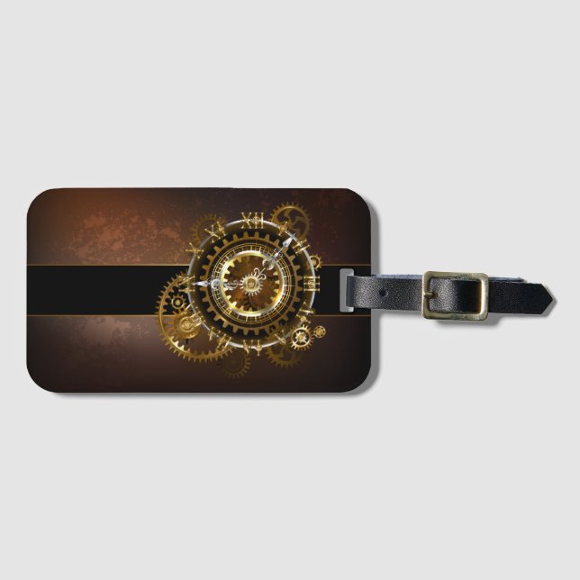 Steampunk clock with antique gears luggage tag (Front Horizontal)