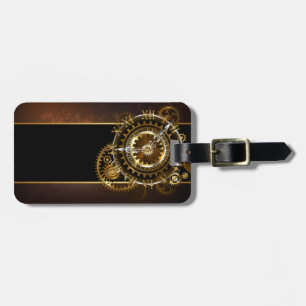Steampunk clock with antique gears luggage tag