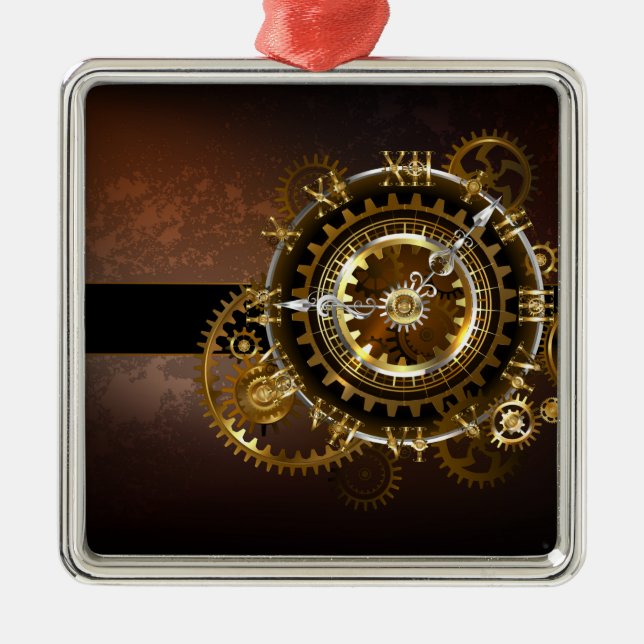 Steampunk clock with antique gears metal tree decoration (Front)