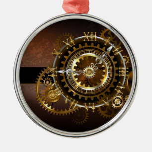 Steampunk clock with antique gears metal tree decoration