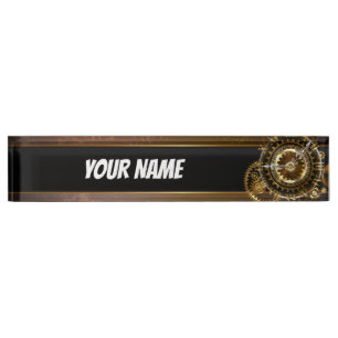 Steampunk clock with antique gears nameplate